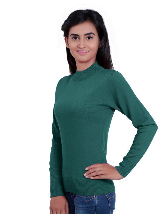 Womens T Neck Basic Sweater Green